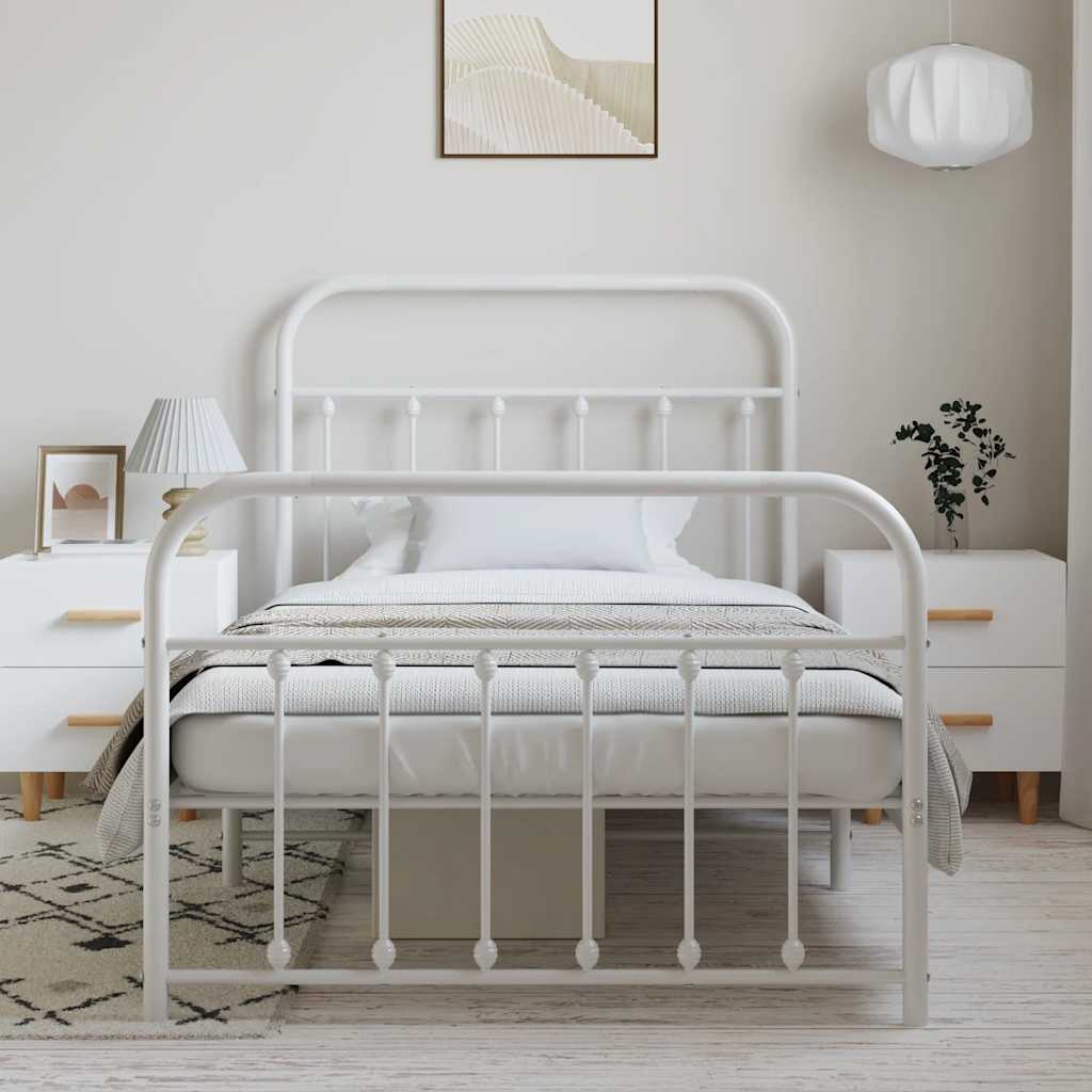 Metal Bed Frame with Headboard and Footboard White 100 x 190 cm