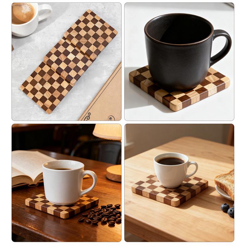 Checkerboard Wooden Slice Cup Mat Coaster Tea Coffee Mug Drinks Holder for DIY Tableware Decor Durable Pad Home Coaster