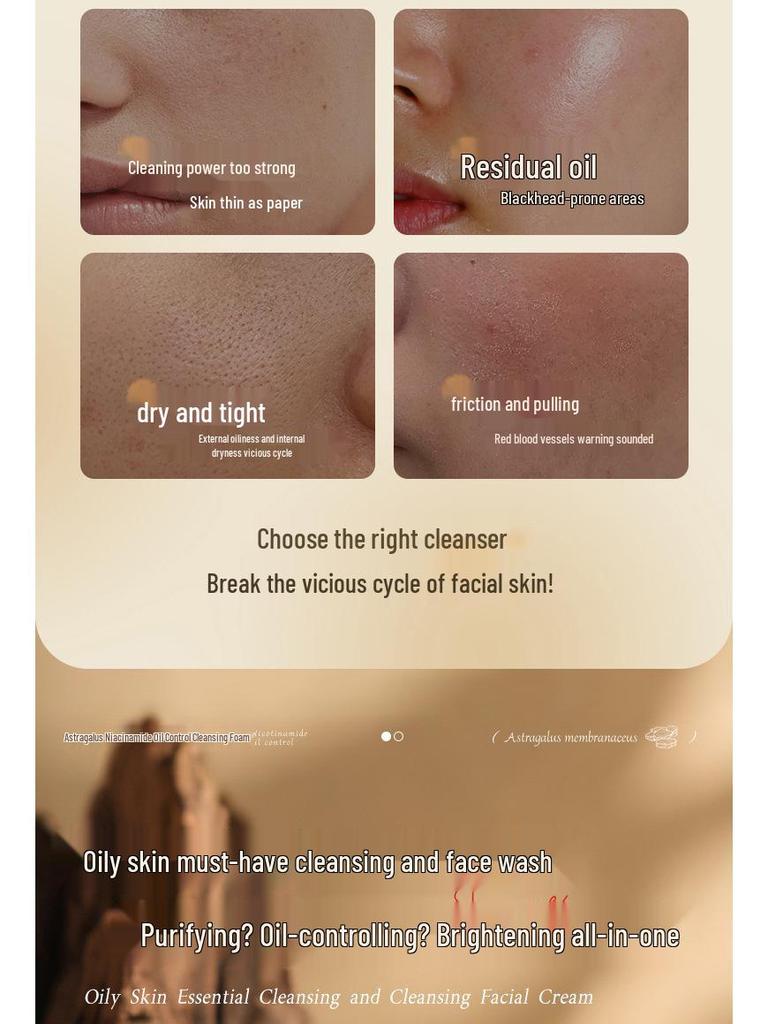 Original Astragalus & Niacinamid Aufhellender, ölregulierender Make-up-Entferner & Sanfte Gesichtsreinigung für Frauen
