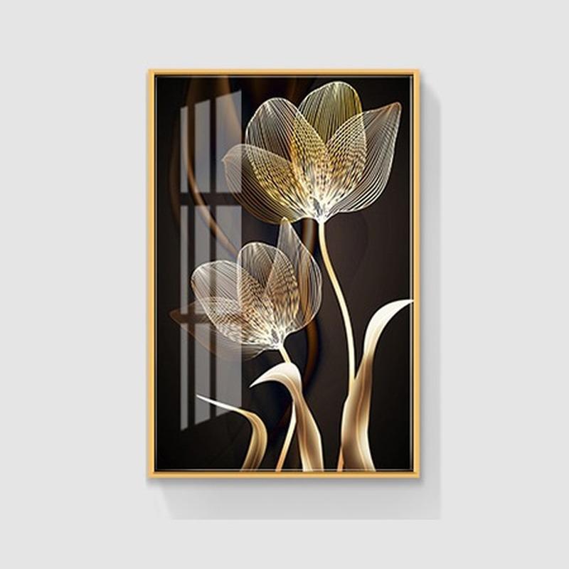 Moderne Lett Luksus Dekorativt Maleri Svart Gull Blomster Plakat Nordisk Kunst Plante Blad Lerretsmaleri Veggkunst