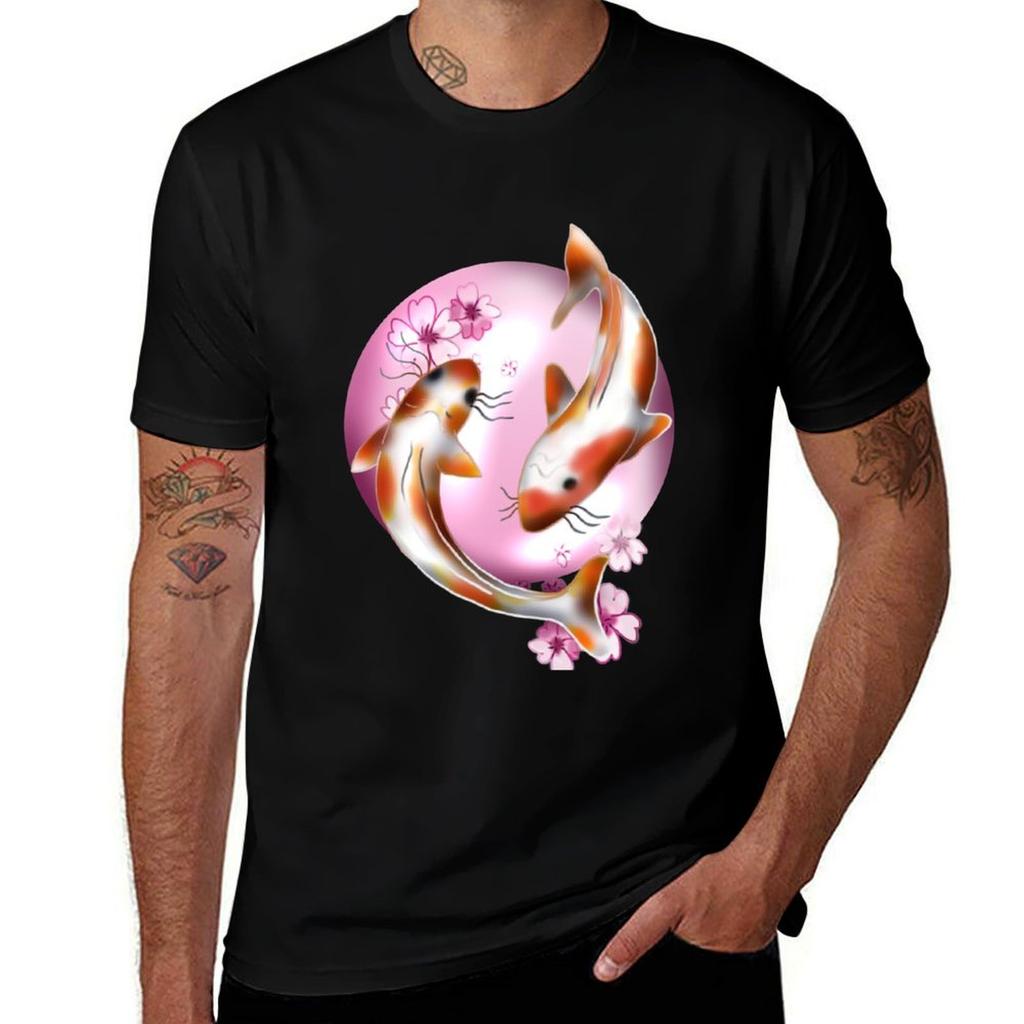 Koi Carp With Pink Sakura Tshirt Urban Style Casual Short Sleeve Top Tshirt