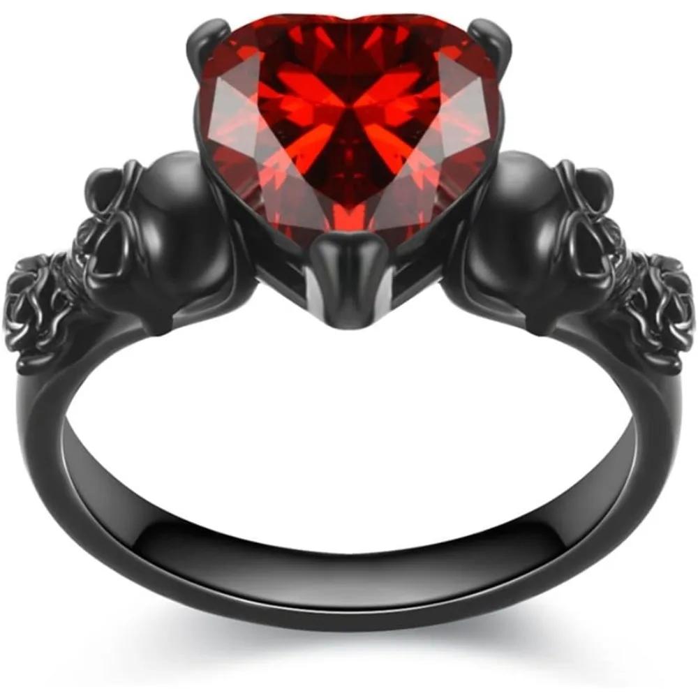 Punk Skull Crystal CZ Gothic Flower Rings for Women Girls Silver Plated Luxury Wedding Ring Jewelry Gifts