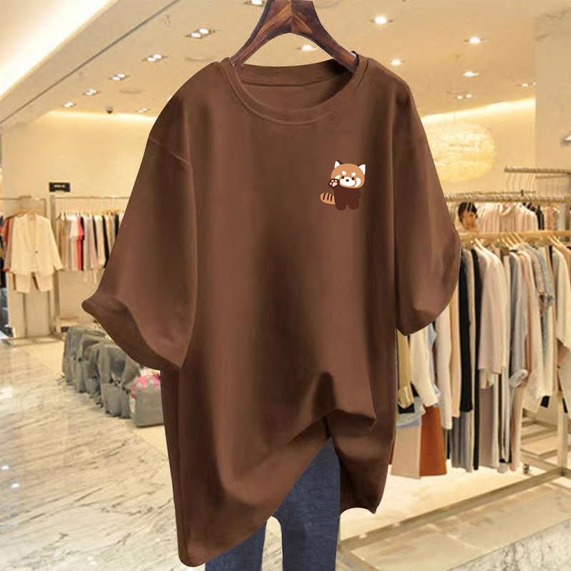 

Short-sleeved T-shirt women s 2025 summer new foreign-style loose medium and long butt-covering round neck letter-printed top trendy XXXL