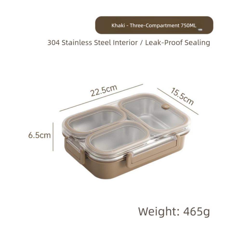 Rectangle Stainless Steel Bento Box 2/3/4 Gird Divided Lunch Box Leakproof Sealed Food Container Adult