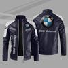 European Plus Size Velvet ABB Marburg Car Logo PU Leather Jacket - Autumn/Winter Casual Men's Jacket