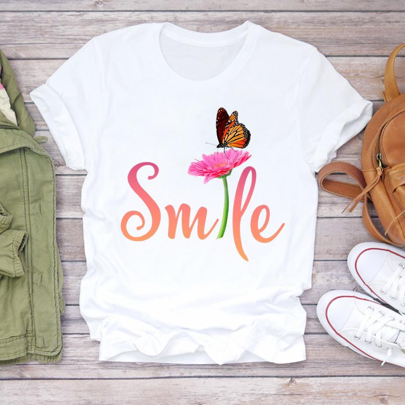 

(Asian Size) flower letter trend T Shirt Lady Female Top Short Sleeve T-shirts Casual Printed Clothing Women Fashion Graphic Tee 5XL