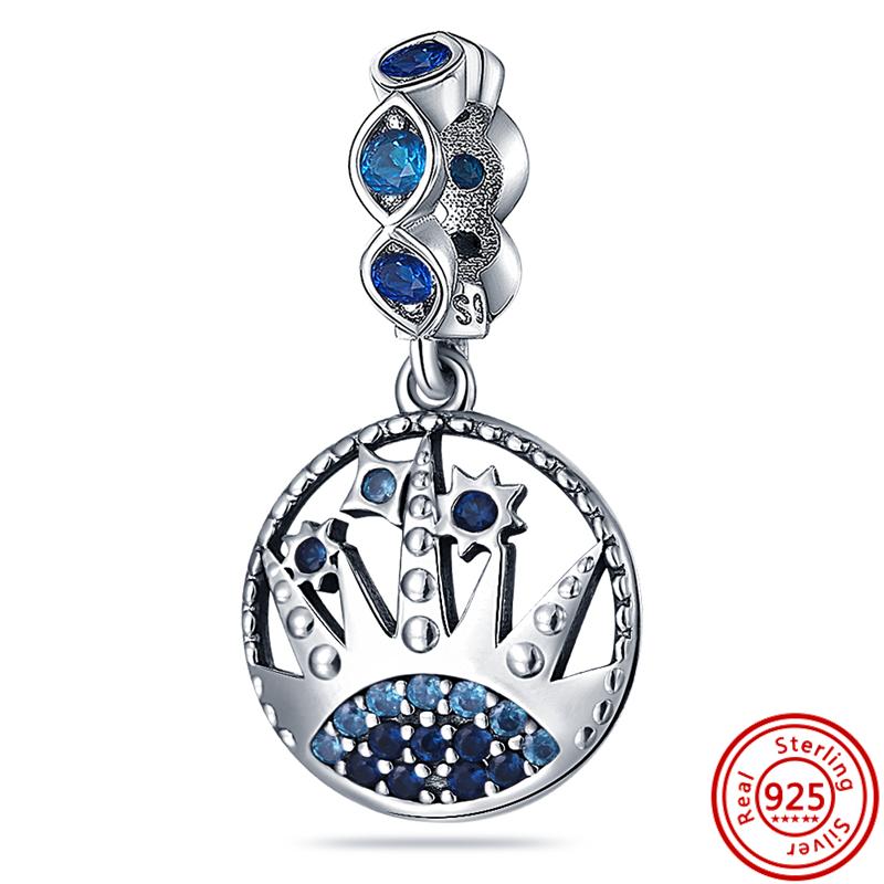 

100% стерлингового серебра 925 пробы, голубые глаза, улыбка, Дельфин, Краб, Корона, кулон, блестящие бусины, подходят оригинальные подвески, браслет, ювелирные изделия своими руками