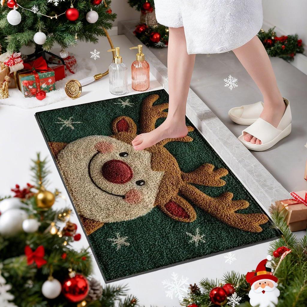 Christmas Door Mat Outdoor Non-Slip Reindeer Bathroom Doormat 23.6x15.7 Inch Washable Absorbent Christmas Outdoor Mat