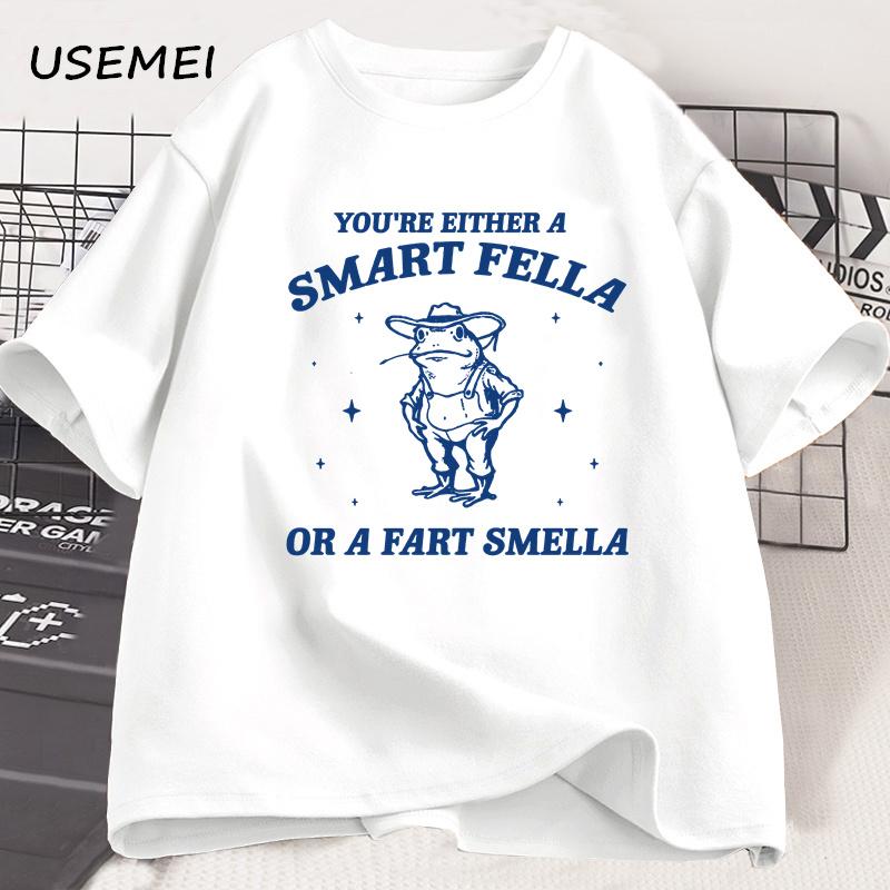 Men's Graphic T Shirts Are You A Smart Fella or Fart Smella Vintage Style T Shirt Retro Cartoon Tshirt Weird  Cowboy Frog Tees