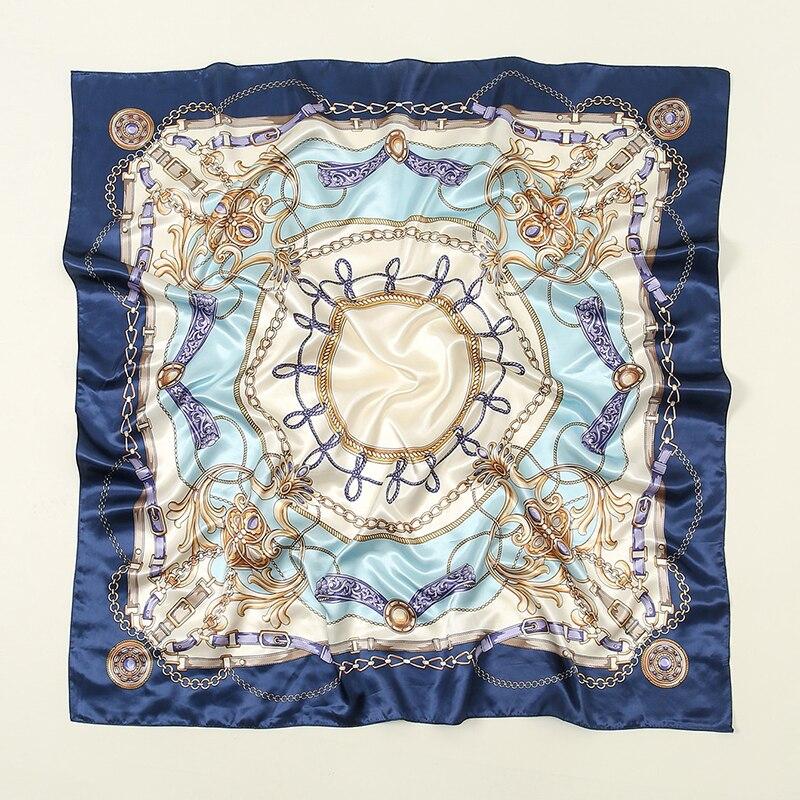 Scarf Women Printed Chain Satin Neckerchief Mulim Hijab Luxury Shawl
