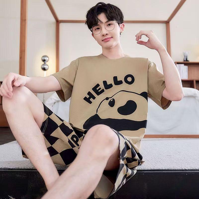 Men's Short-Sleeve Cartoon Pajama Set with Shorts
