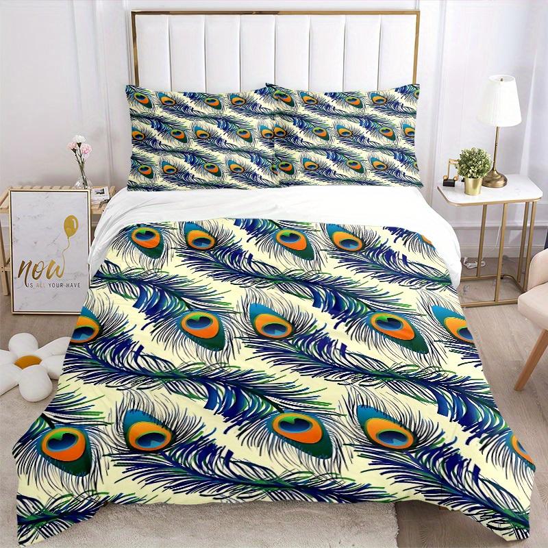 3pcs Animal-themed Peacock Feathers Soft and Comfortable Breathability, Bedding Set, Machine Washable, Suitable for All Seasons143