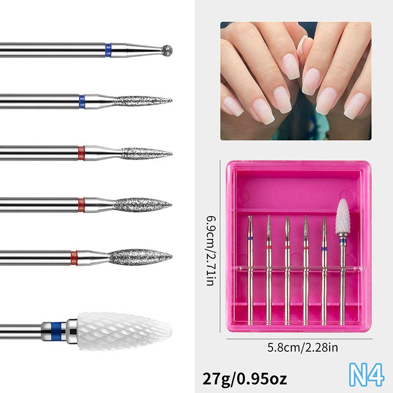 6pcs/box Quartz Diamond Sand Nail Files Drill Cuticle Polishing Bit Nail Grinding Head Electric Manicure Set Nail Art Tools