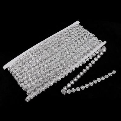 9,1 m Fiore Strass Perline Catena Nastro Trim Cucito Abbellimento Argento