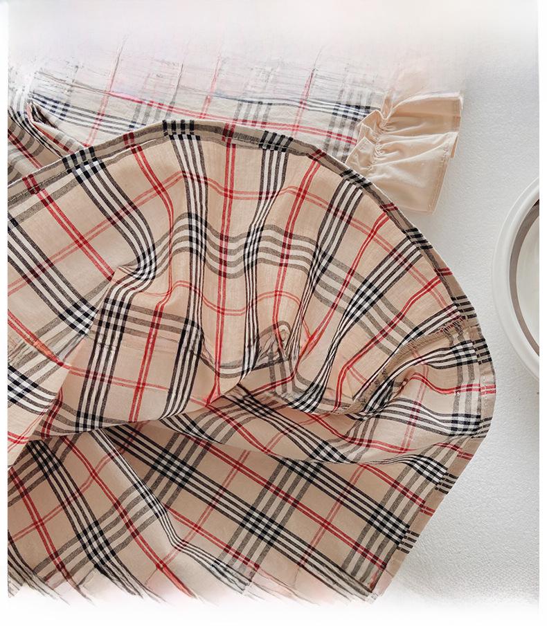 Dívčí roztomilé kostkované šaty s medvídkem 2024: Volán s dlouhým rukávem na jaro a podzim