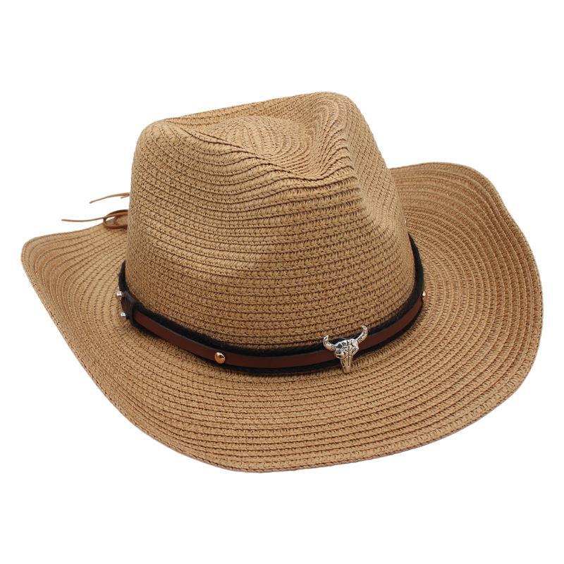 Western Cowboy Straw Hat Sun Hat Tibetan Bullhead Hat National Style Straw Knight Hat Sun Hat