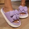 Fashion Cute Bowknot Platform House Slippers for Women Open Toe Linen Home Cotton Shoes Woman Winter Thick Sole Non Slip Indoor Slippers
