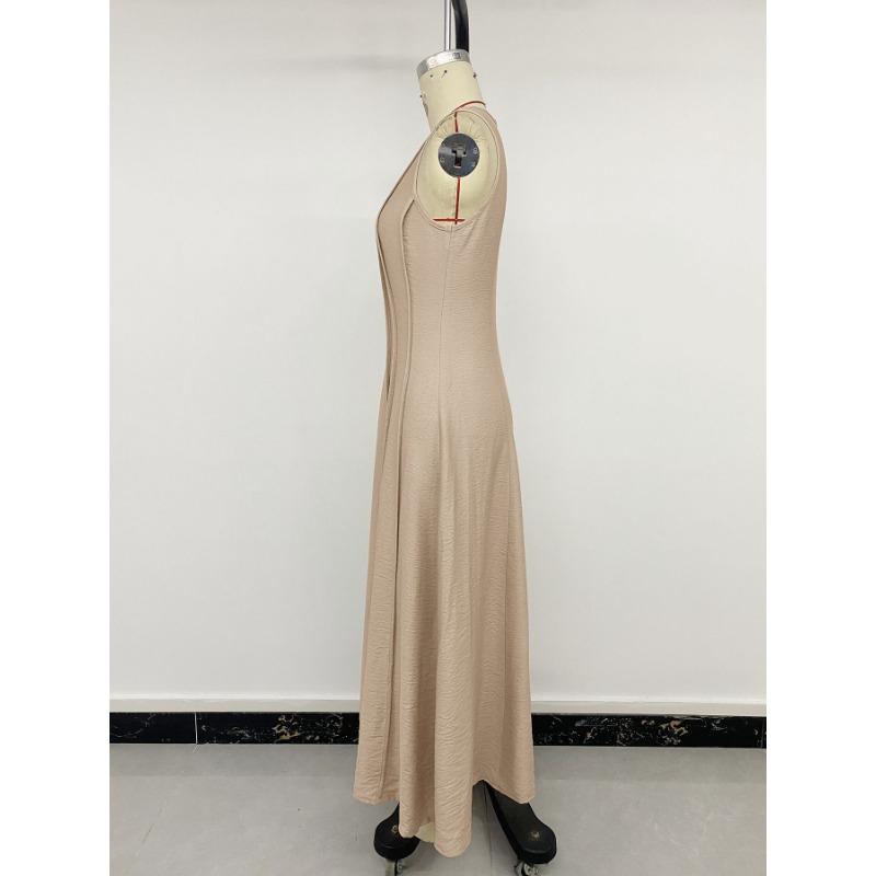 Women Solid Color Sleeveless High Waist A Line Long Commute Dress