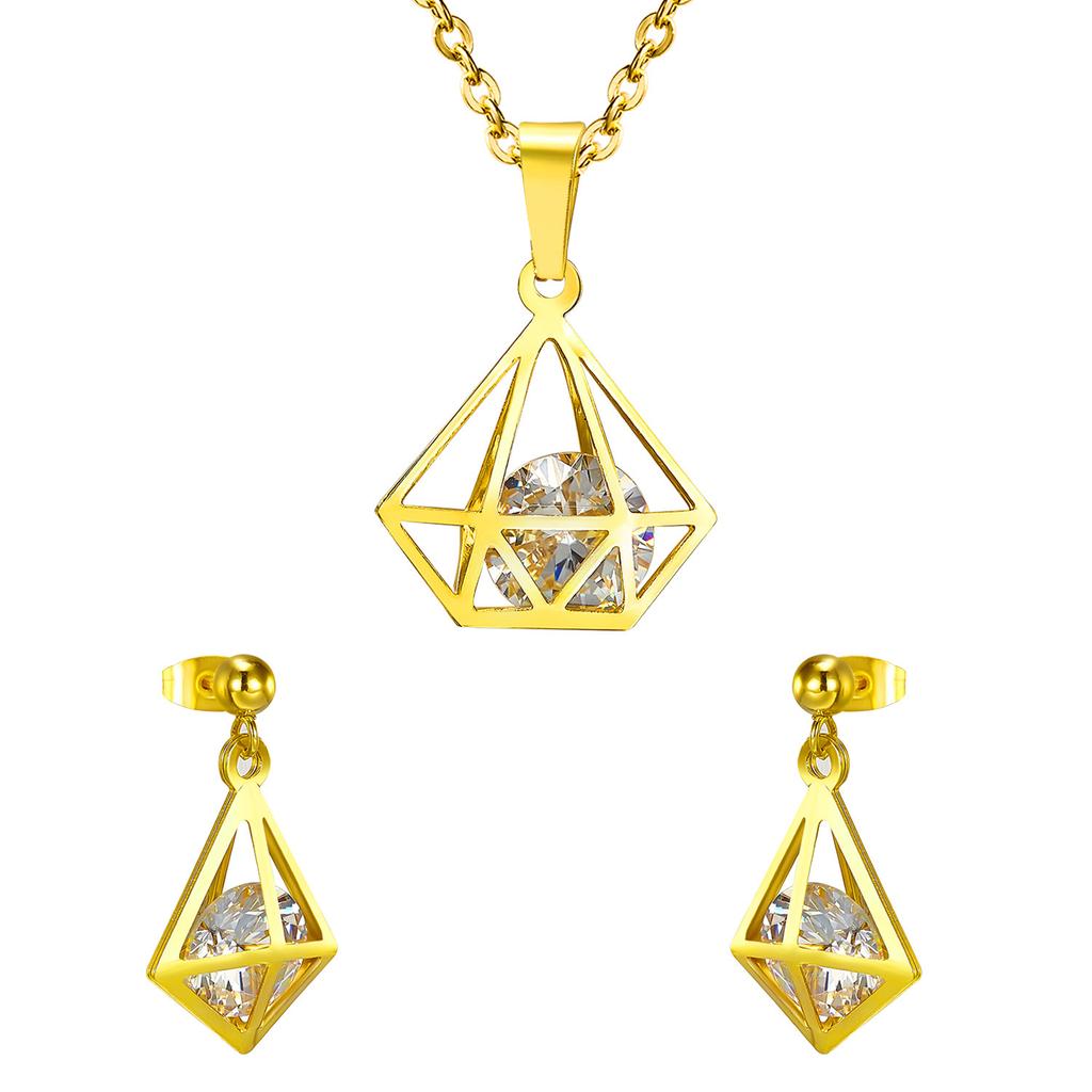 Fashion Geometric Zircon Earrings And Necklace Set Simple Elegant Personality Jewelry Suite