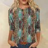 Women Casual Floral Print Three Quarter Sleeve Round Neck Top Lightweight Soft Fabric Relaxed Fit Blouse for Everyday Wear