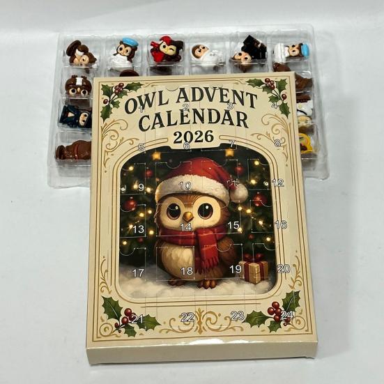 Niedliche Tier-Spielzeugsammlung 2026 Eule/Hund Adventskalender, 24 Tage Countdown bis Weihnachten mit Mini-Figuren-Box-Schmuck, PVC Sammelfiguren