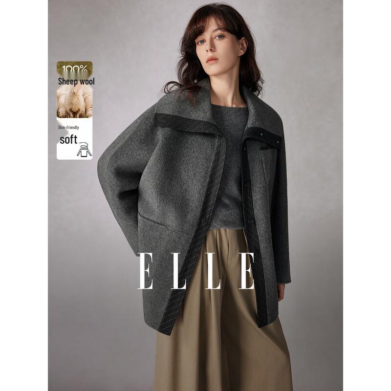 ELLE Women s 100% Wool Double-Sided Lapel Coat M