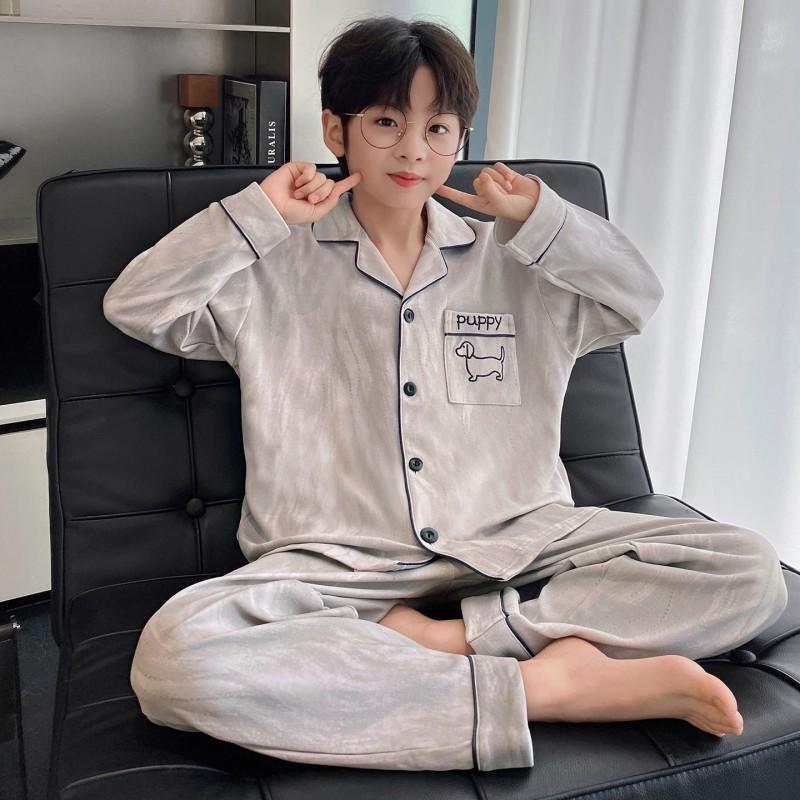 Boys Cotton Pajama Set Long Sleeve Cartoon Print Sleepwear Kids 8 Years Home Loungewear