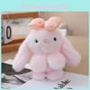 Bunny Animal Stuffed With Bow Keychain Pp Cotton Filling Chain Key
