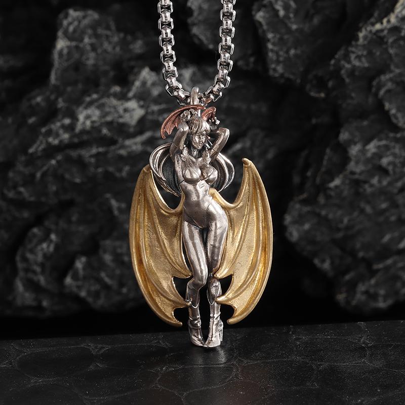 Collier avec pendentif ailes d'ange mystique gothique rétro pour hommes et femmes, bijoux tendance punk hip-hop, cadeau