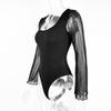 Sexy Spring Bodysuit With Mesh Sleeves And U Neck For Night Out Fashion