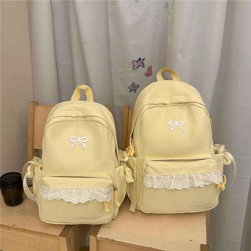 Zaino con Ricamo a Fiocco Pizzo di Nylon Borsa Scolastica per Studenti