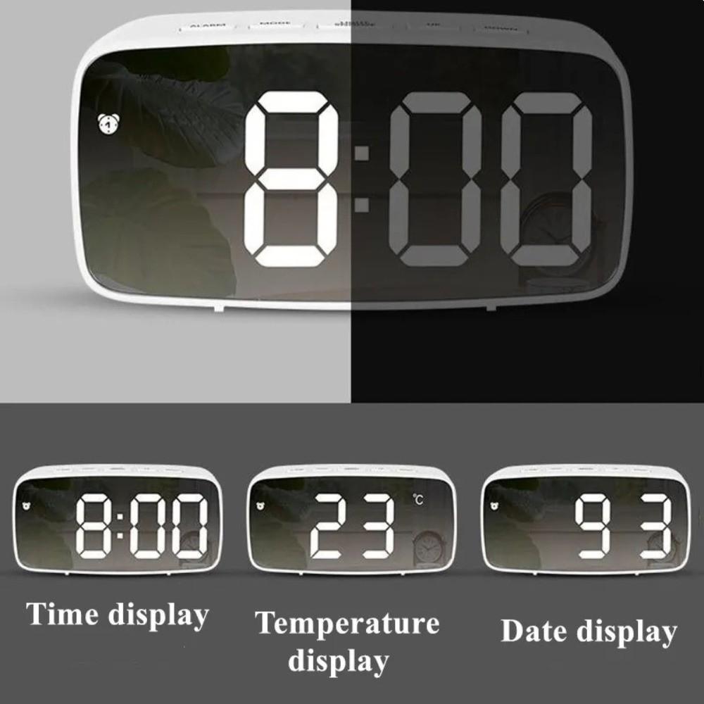 Temperature Display LED Desk Clock 12/24H Display Mirror Digital Alarm Clock  Bedside