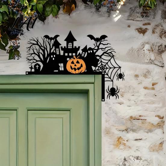 Indoor Halloween Party Supplies Door Topper with Castle Ghost Pumpkin Spider and Bat Silhouette 2D Flat Three Dimensional Hanging Acrylic Corner