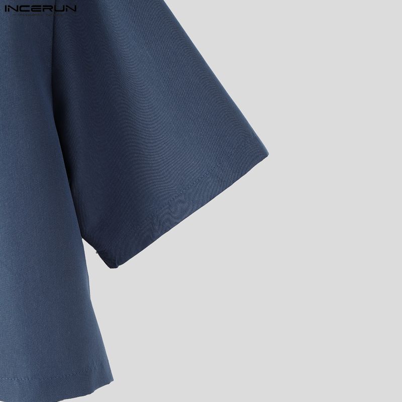 INCERUN Two Pieces Men Lapel Short Sleeve Cropped T-shirts Long Pants Sets Suits