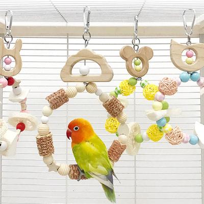 Bird Toy Swing Wreath Shaped Parrot Toy Swing Parrot Supplies Parrot Wooden Stand Birds Play Stand Pet Bird Cage Hammock
