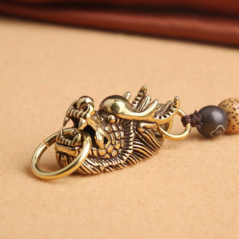 Pendente Corda di Bodhi Testa di Drago Cinese in Ottone S/L Custodia per Cellulare Chiave Zaino Decorazione Accessori Auto Regalo Amuleto della Fortuna