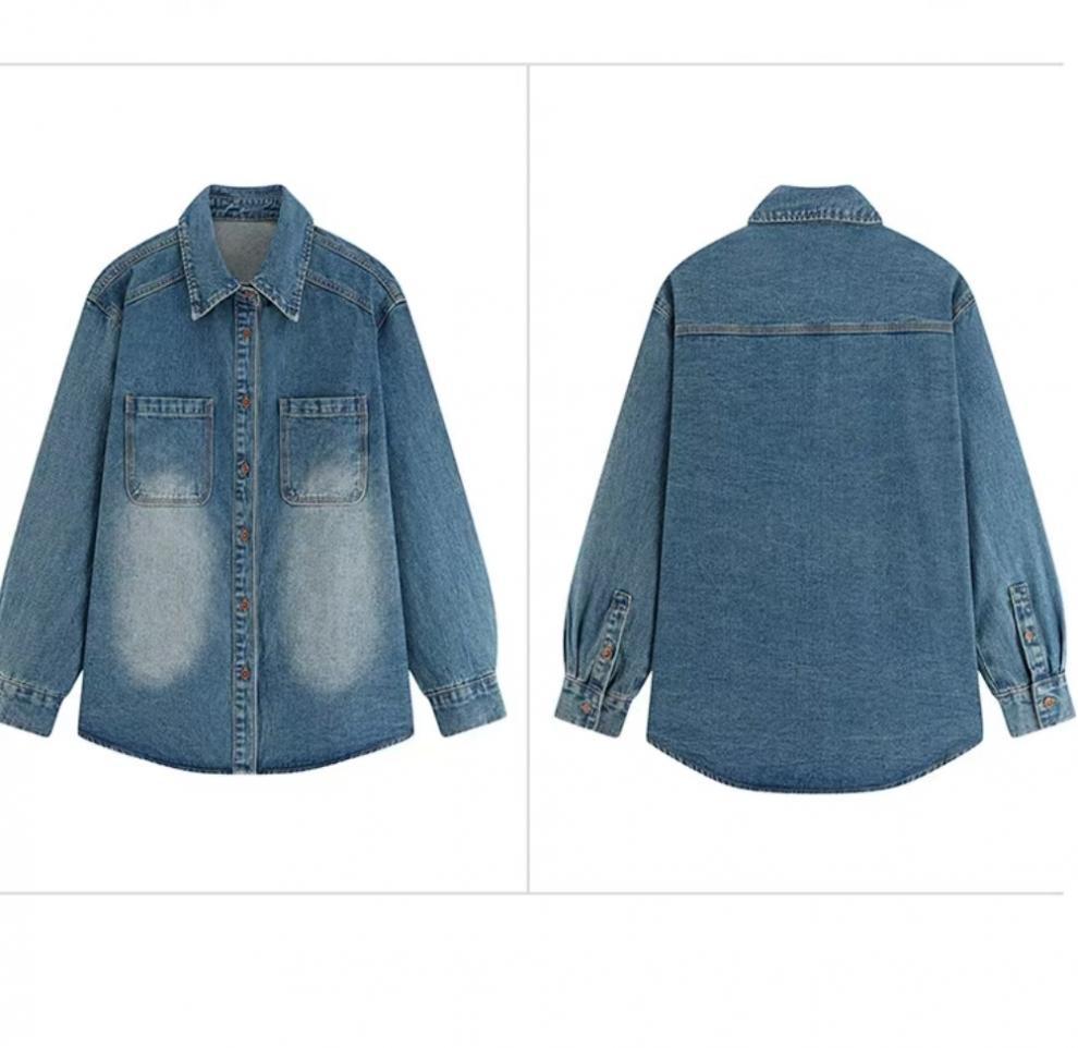 Chemise en jean style rétro Hong Kong pour femme - Automne/Hiver 2026, Coupe décontractée ample, Amincissante, Vêtement d'extérieur polyvalent à manches longues