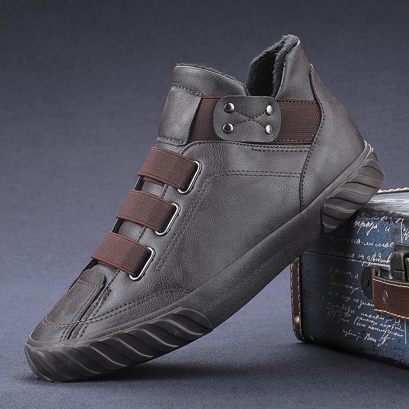 New Winter Men's Shoes High Top Leather Shoes British Martin Boots Plus Velvet Warm Cotton Shoes Men's Snow Boots Trendy Shoesa