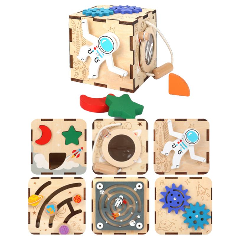 Wooden Activity Cube Busy Board Montessori Toys for Kids Fine Motor Skill Training Autism Sensory Box Parish Educational Games