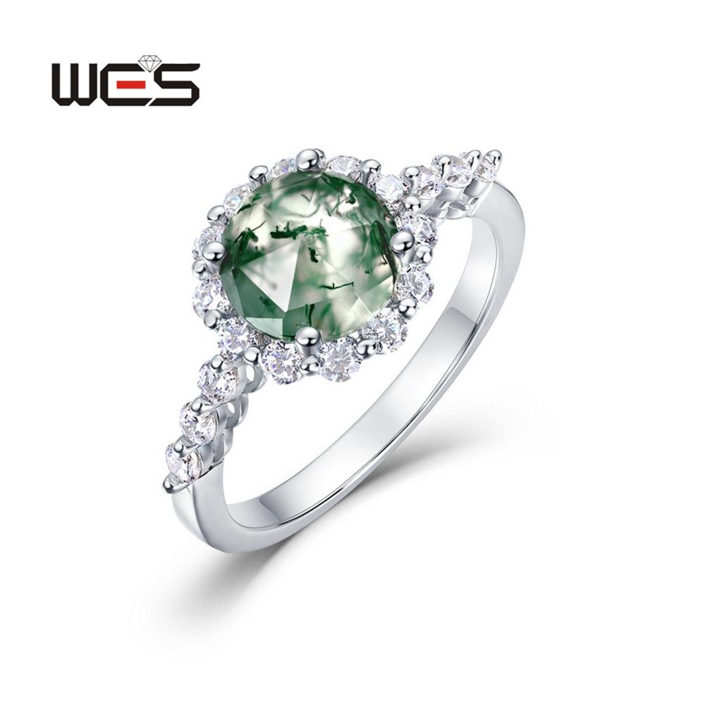 WES   CopperNatural Moss Agate Ring For Women Oval Cut Sea Grass Agate Flower Rings Wedding Party Jewelry Gift