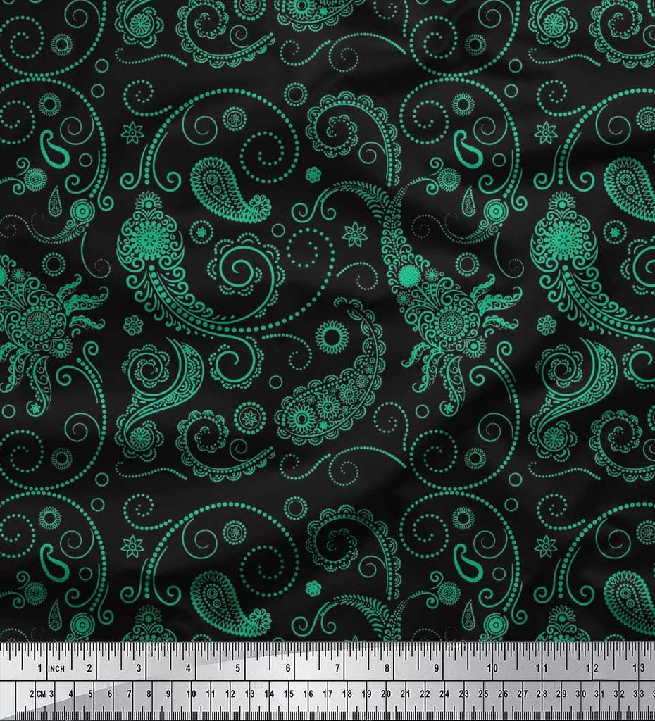 Soimoi Blau Georgette Viskose Stoff – Digital Bedruckt Mit Paisley & Dot-Muster, 42 Zoll (ca. 107 Cm) Breit, Meterweise