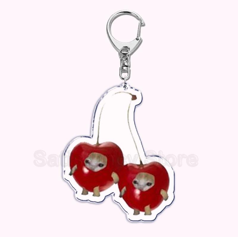 Creative Banana Cat with Heart Keychain for Accessories Bag Pendant Food Fruit Happy Cats Key Chain Ring Keychains Jewelry Gift