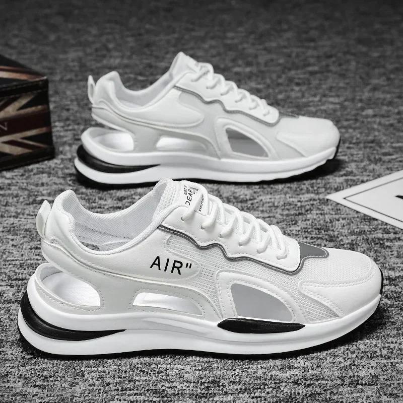 

Полые мужские сандалии сетчатая дышащая обувь новые пляжные мужские тапочки удобные нескользящие модные повседневные мужские кроссовки сандалии 43 белый