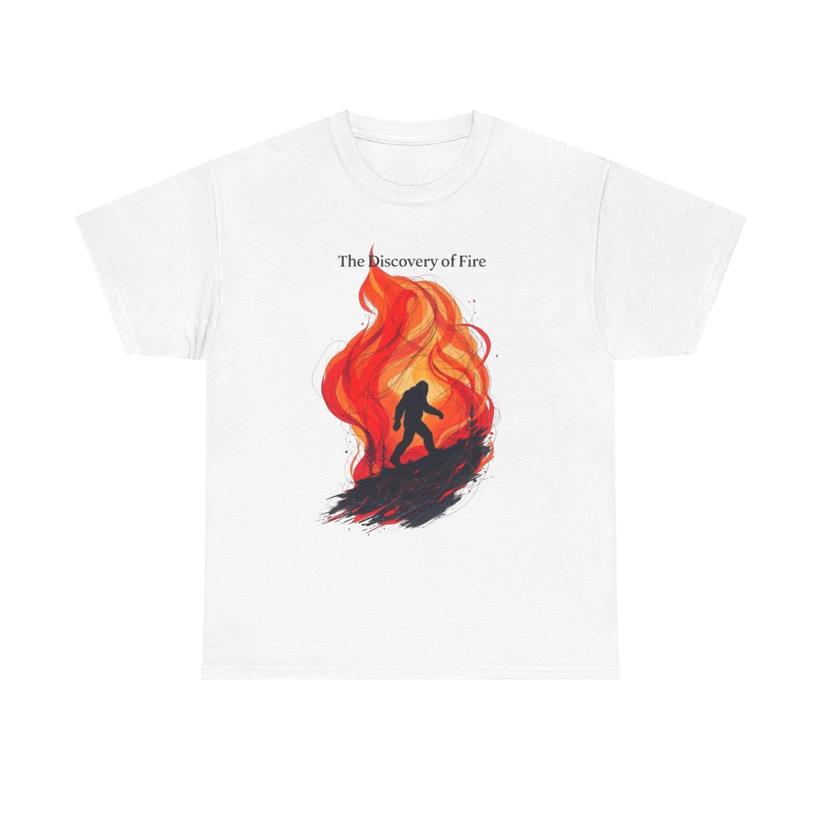 Bigfoot Yeti Sasquatch Discovery Of Fire T-Shirt Cryptozoology Gift Mythical Tee L