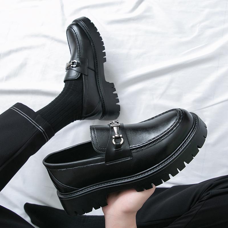 2025 Large Size Shoes, Teenagers Big Head Shoes, One-pedal Loafers, Small Thick-soled Heightening Leather Shoes, Men's Shoes