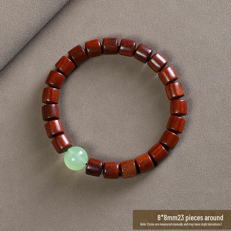 Red Sandalwood and Hetian Jade Beaded Bracelet for Men and Women - Buddhist Prayer Beads with Barrel and Bamboo Section Design.