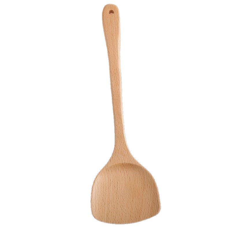 Long-Handled Unpainted Wooden Spatula, Safe for Non-stick Cookware, Heat Resistant, Anti-scald, Ideal for Stir-frying and Household Use.