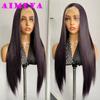 AIMEYA Dark Purple Long Silky Straight Wig Synthetic Lace Front Wigs for Women Heat Resistant Natural Hairline Daily Wear