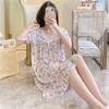 1011 new pajamas women's cotton and silk round neck loungewear thin fashion home artificial cotton and silk nightgown can be worn outside
