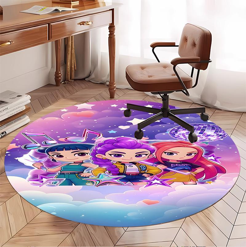 KPop Dämonenjäger Muster Runder Teppich, Innen-/Außenmatte, für Picknick, Spielzimmer, Schlafzimmer, Büro, Wohnzimmer, Heimdekor Teppich, Geburtstagsgeschenk